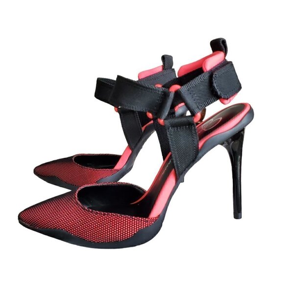 Jessica Simpson Gazella Neon Pink Black Mesh Heels Size 8 - Picture 3 of 7
